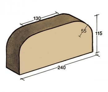 F-02, wall capping brick, single rounded edge at both ends